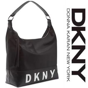 DKNY Tanner Hobo Black Nylon Logo Bag Handbag